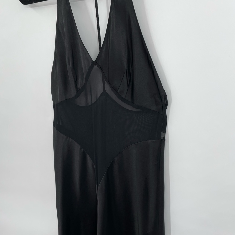 Fredericks of Hollywood Black Satin Maxi Nightgown with Rhinestone Back - Picture 5 of 12